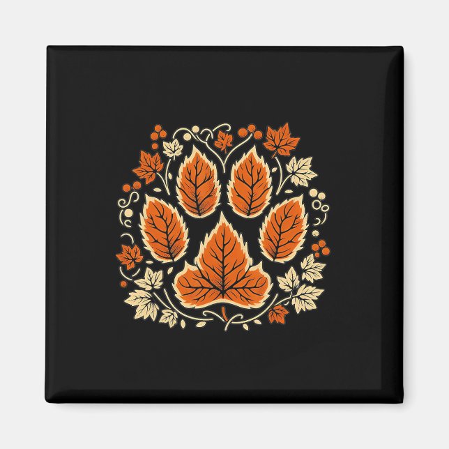 Fall Vine Leaf Dog Paw Print Herbst Ahorn Leaf als Magnet (Vorne)