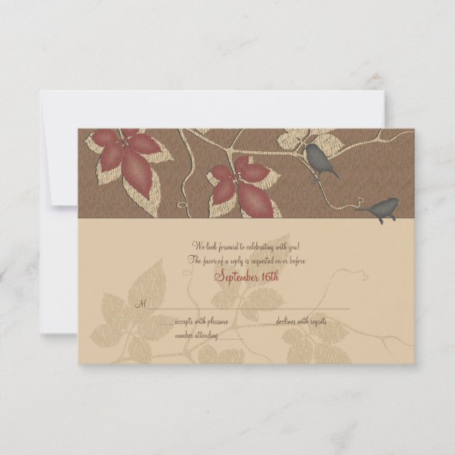 Fall Vines and Birds Wedding Repair Card RSVP Karte (Vorderseite)