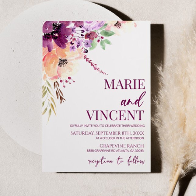 Fall Violet Wasserfarben Blume Hochzeit Einladung (Von Creator hochgeladen)