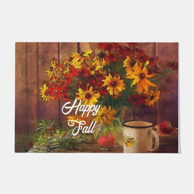 Fall von Blume und Tasse mit anpassbarem Text Fußmatte (Vorderseite)