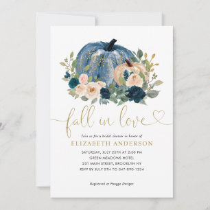 Fall von Liebe Blue Floral Pumpkin Brautparty Einladung