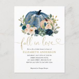Fall von Liebe Blue Floral Pumpkin Brautparty Postkarte