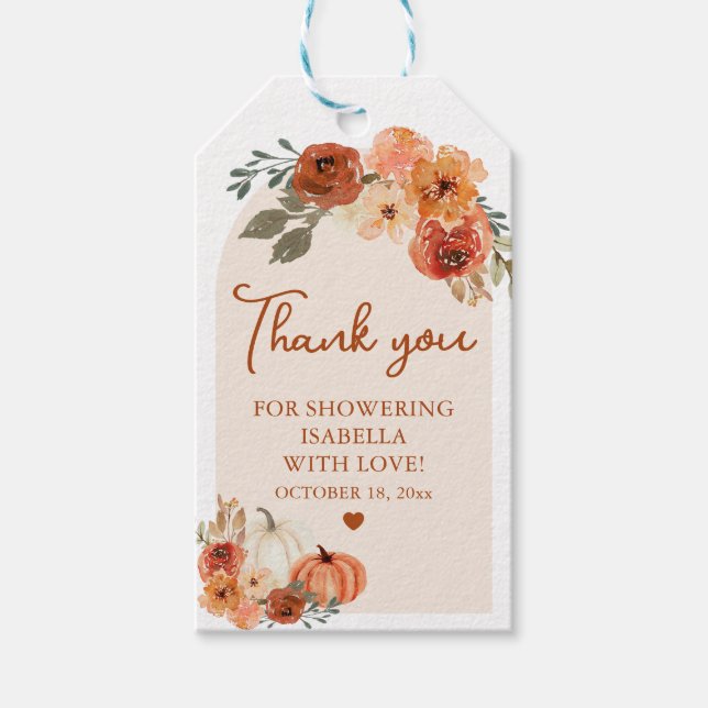 Fall von Liebe Boho Pumpkin Brautparty Gefallen Ta Geschenkanhänger (Vorderseite)