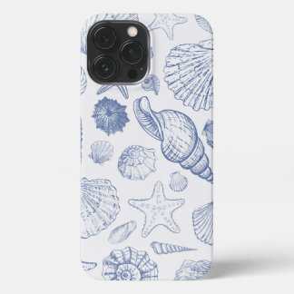Fall von Muscheln und Kreaturen im blauen und weiß iPhone 13 Pro Max Hülle