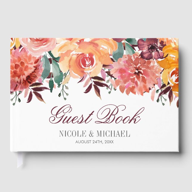 Fall Wasserfarbe Blume Hochzeit Gästebuch (Vorderseite)