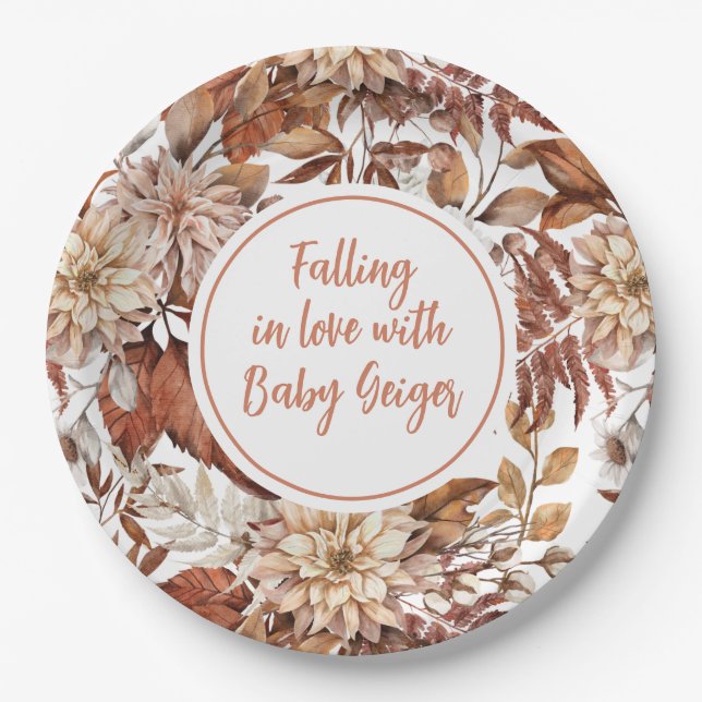 Fall Wasserfarbe Blumenbaby-Dusche Pappteller (Vorderseite)