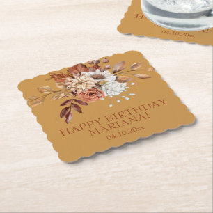Fall Wasserfarbe Floral Gold Geburtstagsparty Untersetzer