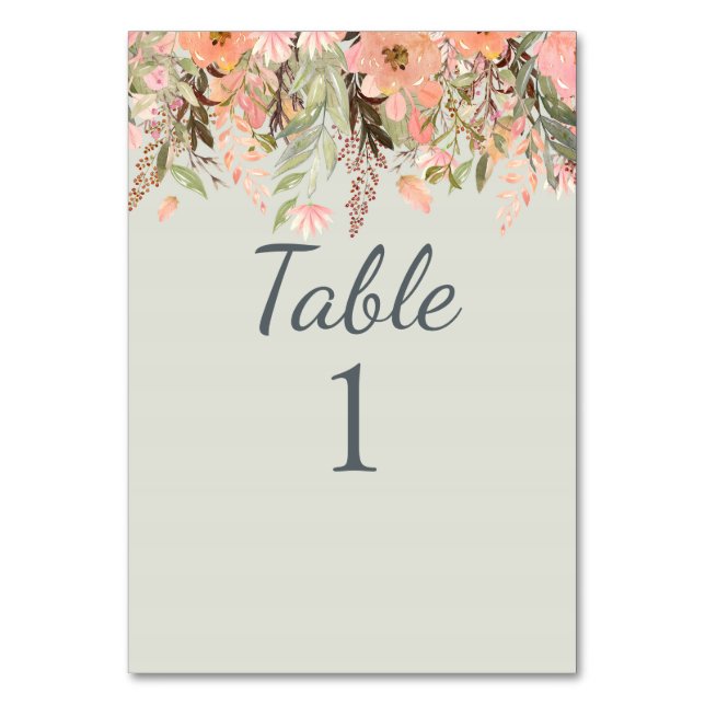 Fall Wasserfarbe Peach und Grüne Hochzeit Tischnummer (Vorderseite)