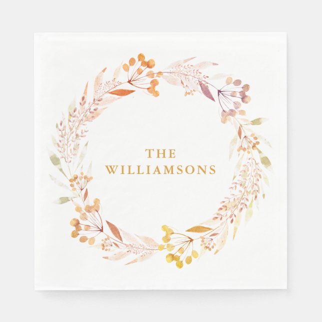 Fall Wasserfarbe Personalisiert Familienname Serviette (Vorderseite)