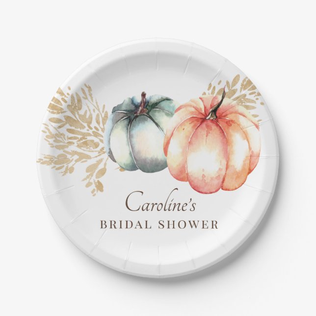 Fall Wasserfarbe Pumpkin Wheat Dusche Papierplatte Pappteller (Vorderseite)