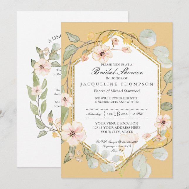 Fall Wasserfarbe Rose Senf Brautparty Einladung (Vorne/Hinten)