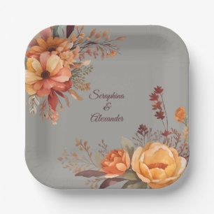 Fall Wasserfarbe Rustikale Blumenhochzeit Pappteller