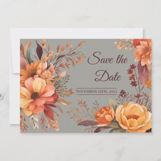 Fall Wasserfarbe Rustikale Flora Save the Date Einladung (Vorderseite)