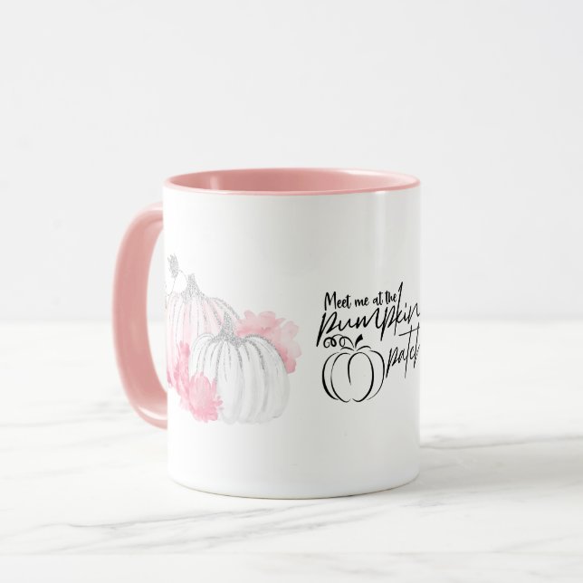 Fall Wasserfarbe Weiße Silber Glitzer Pumpkin Pink Tasse (Vorderseite Links)