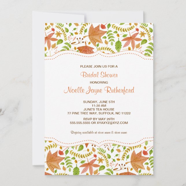 Fall Wasserfarben Blätter Braun- oder Babydusche Einladung (Vorderseite)