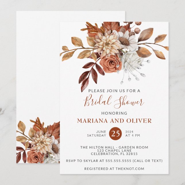 Fall Wasserfarbenes weißes Brautparty Einladung (Vorne/Hinten)