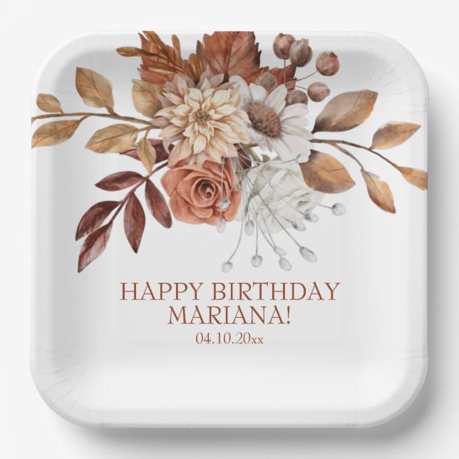 Fall Wasserfarbenflora der White Birthday Party Pappteller (Vorderseite)