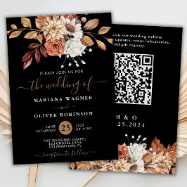 Fall Wasserfarbenfloral auf Black QR Code Hochzeit Einladung