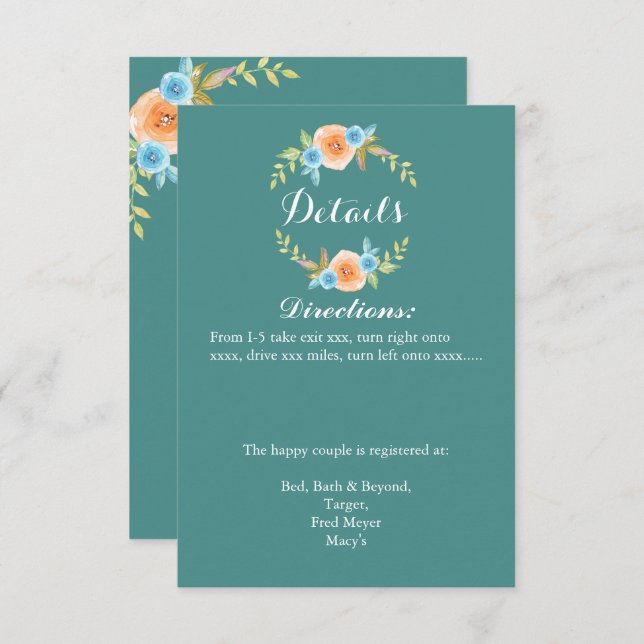 Fall Watercolo Wedding Details Card Einladung (Vorne/Hinten)