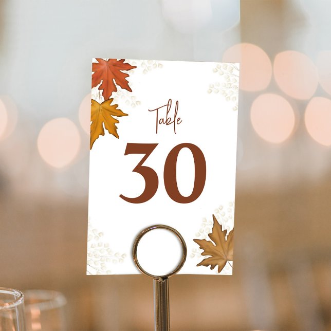 Fall Watercolor-Blätter Hochzeit Tischnummer (Fall leaves watercolor autumn Wedding table numbers. )