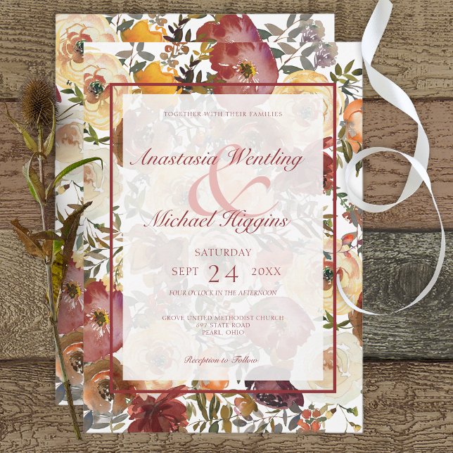Fall Watercolor Bouquets Hochzeitsempfehlung Einladung (Von Creator hochgeladen)