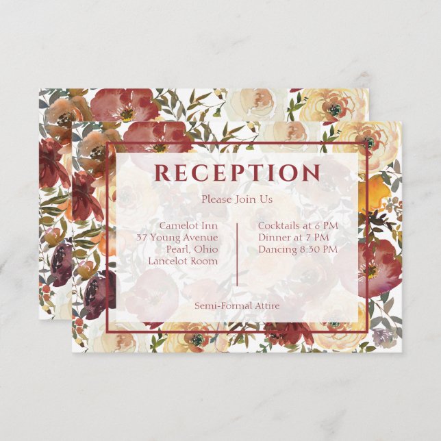 Fall Watercolor Bouquets Hochzeitskarte Begleitkarte (Vorne/Hinten)