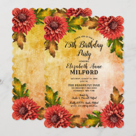 Fall Watercolor Floral 75. Geburtstagsparty Einladung