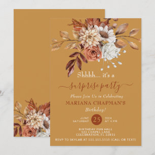 Fall Watercolor Floral Gold Überraschung Party Einladung