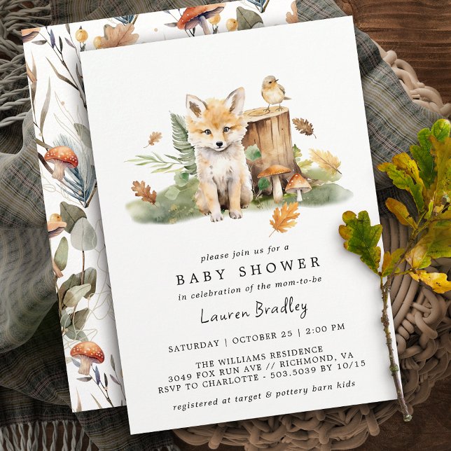 Fall Watercolor Fox | Woodland Herbst Kinderdusche Einladung (Von Creator hochgeladen)