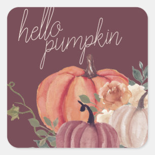 Fall Watercolor Hello Pumpkin Quadratischer Aufkleber
