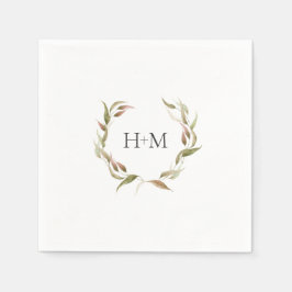 Fall Watercolor Laurel Wreath Monogram Wedding Serviette