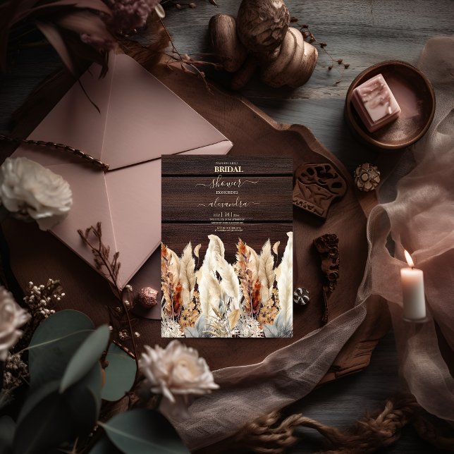 Fall Watercolor Pampas Grass Bridal Einladung (Von Creator hochgeladen)