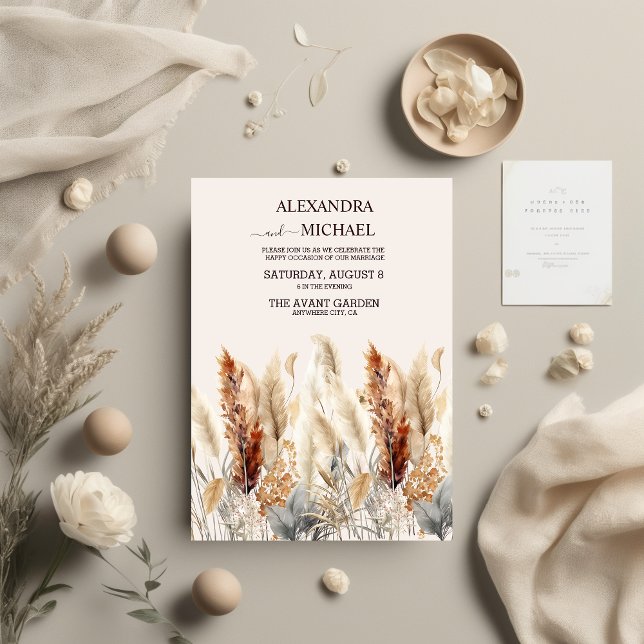 Fall Watercolor Pampas Grass Wedding Einladung (Von Creator hochgeladen)