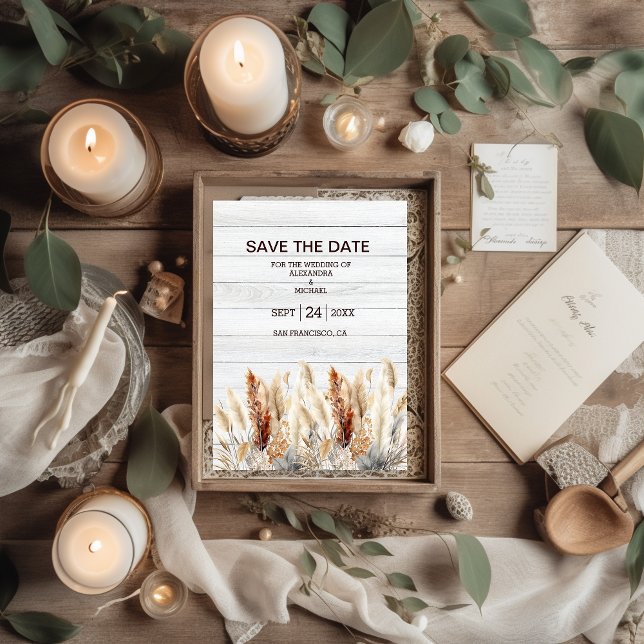 Fall Watercolor Pampas Grass Wedding Save The Date (Von Creator hochgeladen)