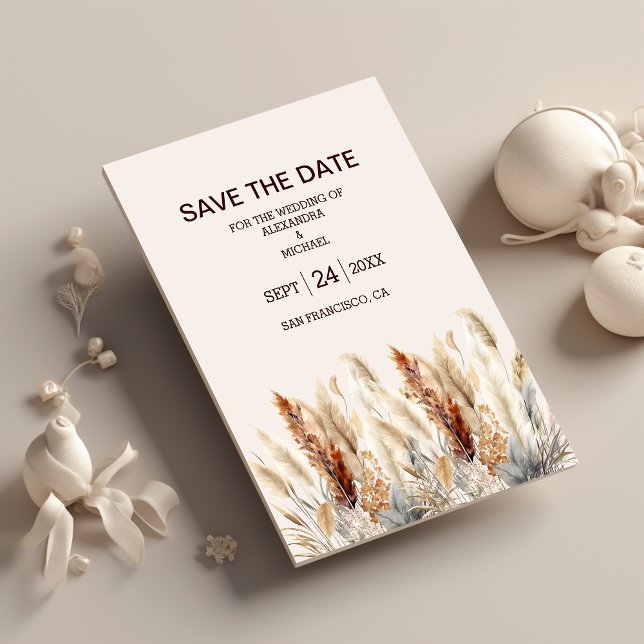 Fall Watercolor Pampas Grass Wedding Save The Date (Von Creator hochgeladen)