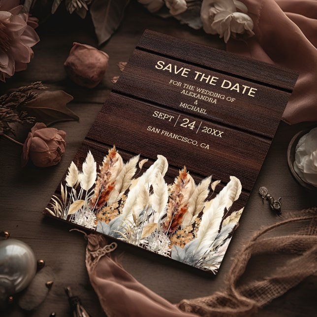 Fall Watercolor Pampas Grass Wedding Save The Date (Von Creator hochgeladen)