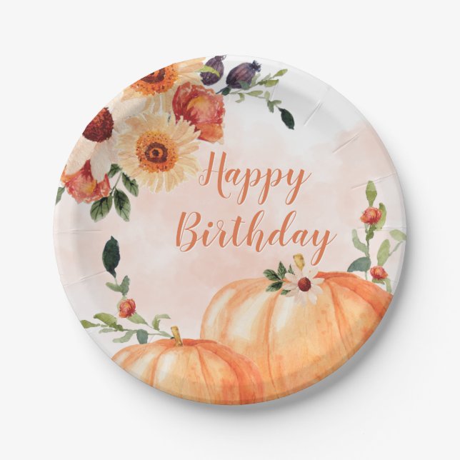 Fall Watercolor Pumpkin Birthday Pappteller (Vorderseite)