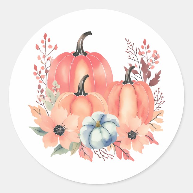 Fall Watercolor Pumpkin Boho Runder Aufkleber (Vorderseite)