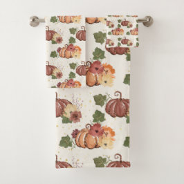 Fall Watercolor Pumpkin Floral Badhandtuch Set