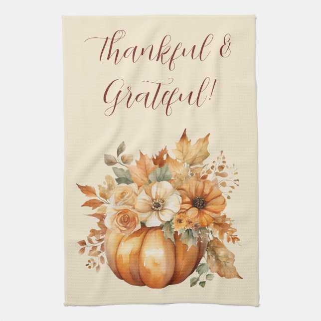 Fall Watercolor Pumpkin Floral Design - Geschirrtuch (Vertikal)