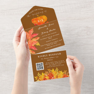 Fall Watercolor Pumpkin Floral Wedding RSVP All In One Einladung