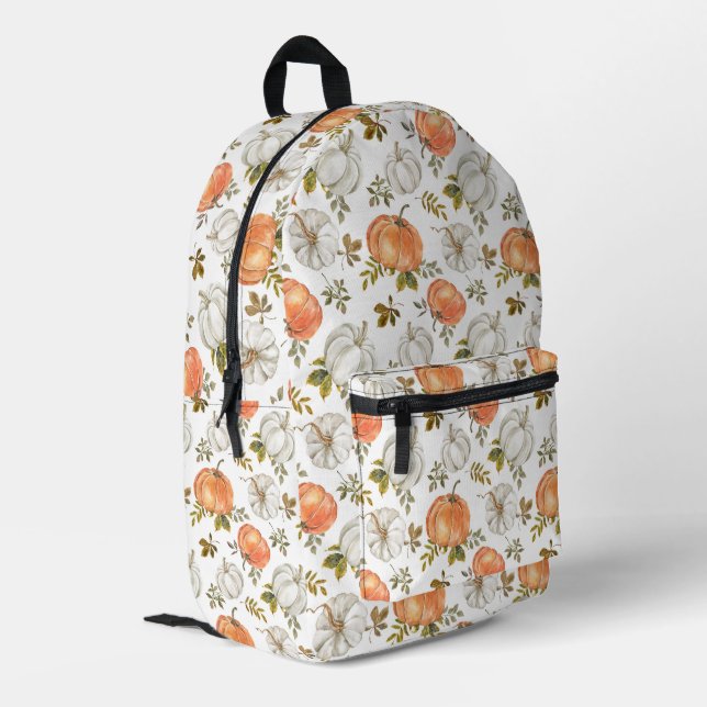 Fall Watercolor Pumpkin Pattern Bedruckter Rucksack (Rückseitige Ecke links)