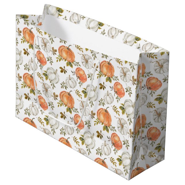 Fall Watercolor Pumpkin Pattern Große Geschenktüte (Vorderseite Schrägansicht)