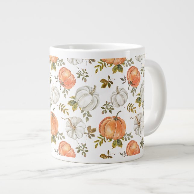 Fall Watercolor Pumpkin Pattern Jumbo-Tasse (Vorderseite Rechts)