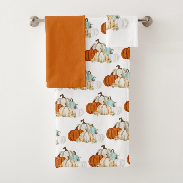 Fall Watercolor Pumpkins Badhandtuch Set (Insitu)