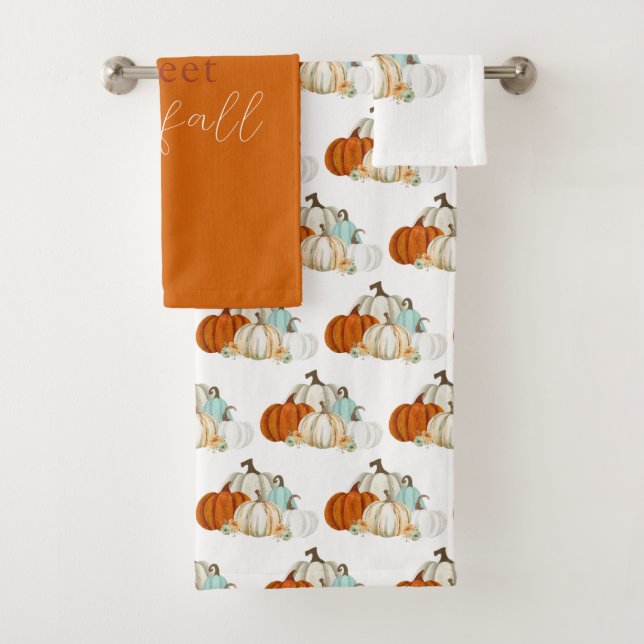 Fall Watercolor Pumpkins Badhandtuch Set (Insitu)