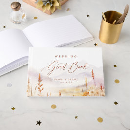 Fall Watercolor Wildflower Mountain Rustic Wedding Gästebuch