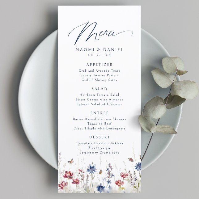 Fall Watercolor Wildflower Mountain Rustic Wedding Menükarte (Fall Watercolor Wildflower Mountain Rustic Wedding Menu)