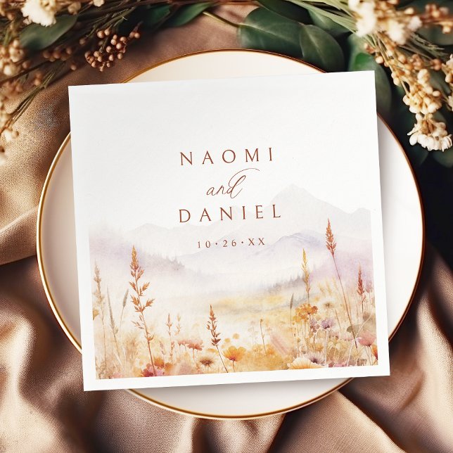 Fall Watercolor Wildflower Mountain Rustic Wedding Serviette (Fall Watercolor Wildflower Mountain Rustic Wedding Napkins)