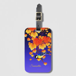 Fall Weintrauben Great Tit Bird Orange Blätter Bla Gepäckanhänger